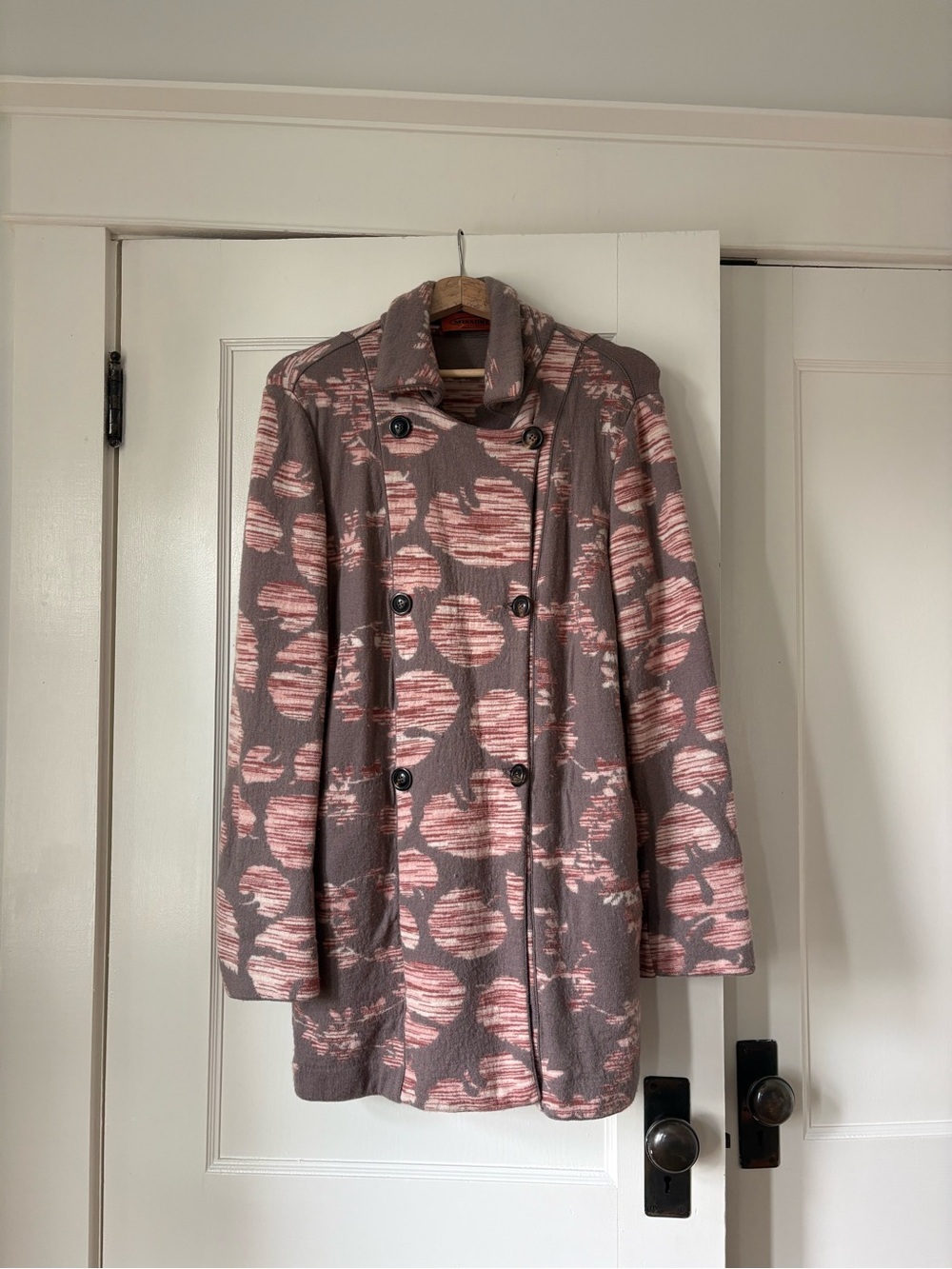 Missoni Wool Pea Coat with Pink Abstract Pattern